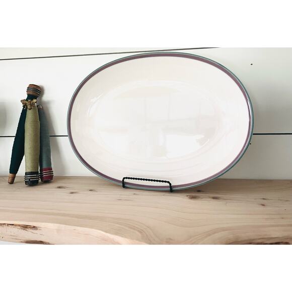 Pfaltzgraff Juniper Green/Purplish Bands 14" Oval Platter - Picture 1 of 9